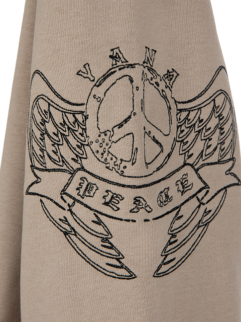 Бежевый трикотажный костюм с укороченной толстовкой, 4