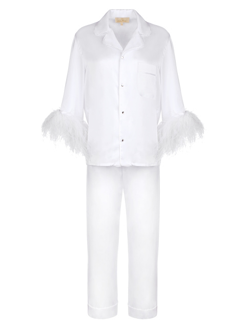 Белая шелковая пижама с боа, 1