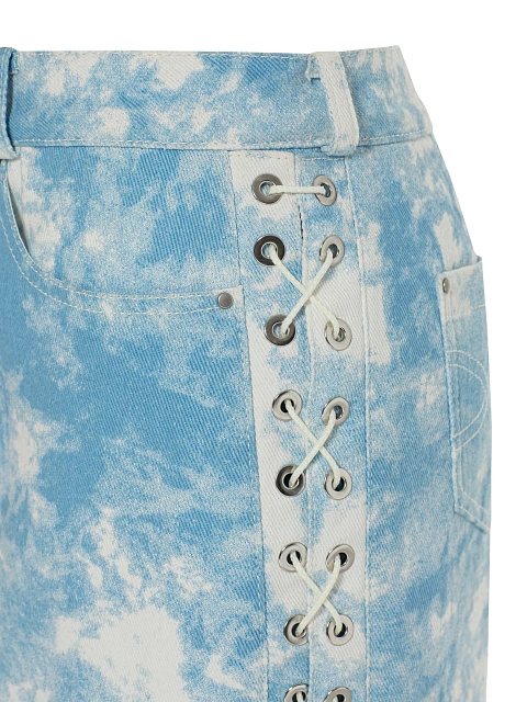 Голубая tie-dye юбка-мини из денима, 5