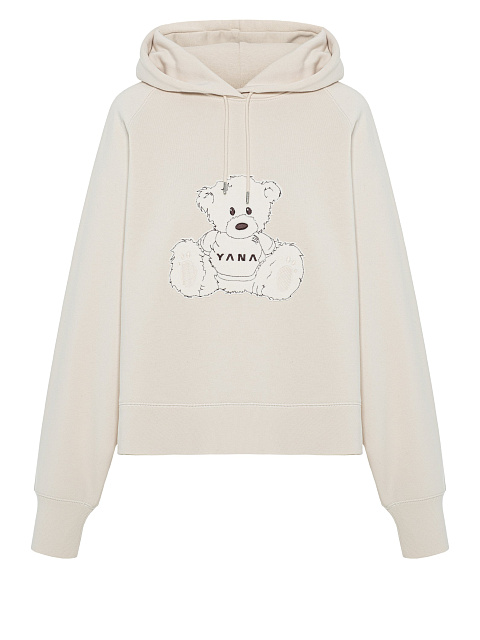 Молочное хлопковое худи с медведем, 1