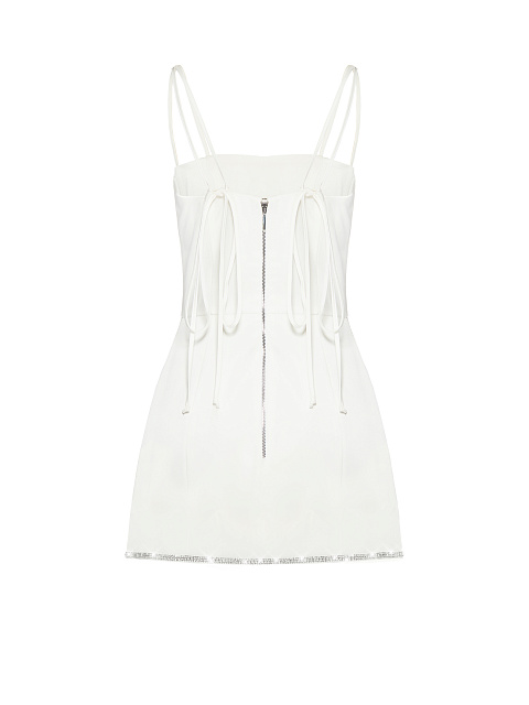 Белое атласное платье-мини со стразами на подоле, 2 Белое атласное платье-мини со стразами на подоле, 2