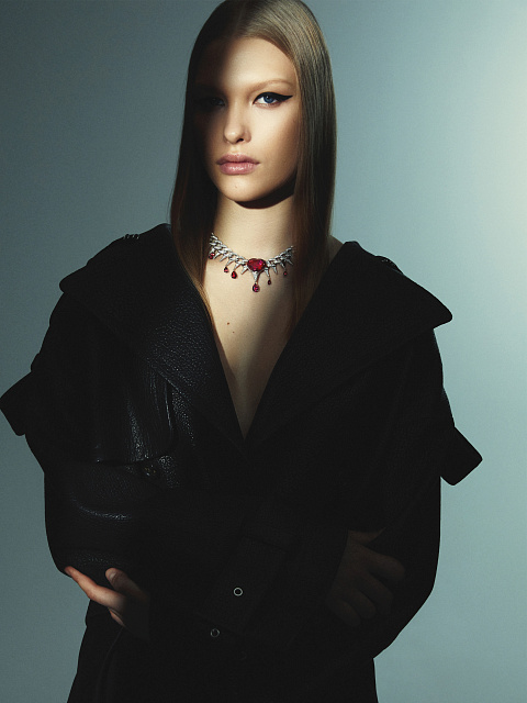 Колье из белого золота с рубеллитом огранки «сердце» и бриллиантами круглой огранки, 4