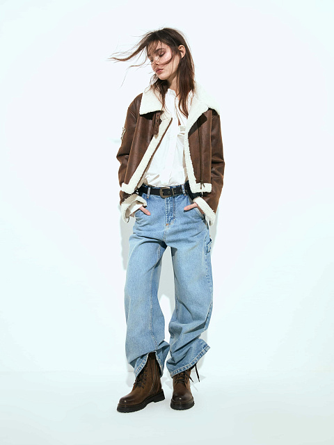 Широкие голубые джинсы из хлопка с нашивкой, 2