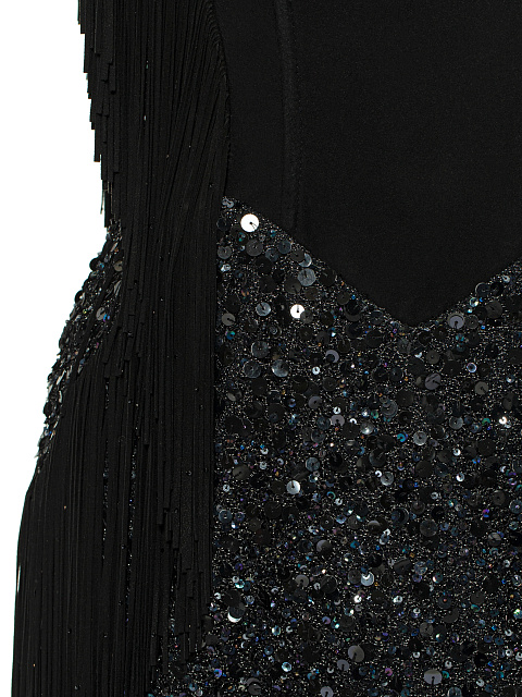 Черное замшевое платье с пайетками и бахромой, 3