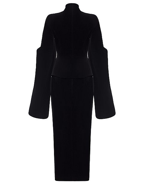 Черный бархатный костюм из жакета и юбки с разрезом, 8 Черный бархатный костюм из жакета и юбки с разрезом, 8