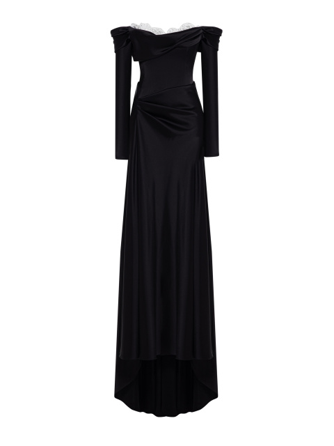 Черное платье-макси из шелка с белым кружевом, 1