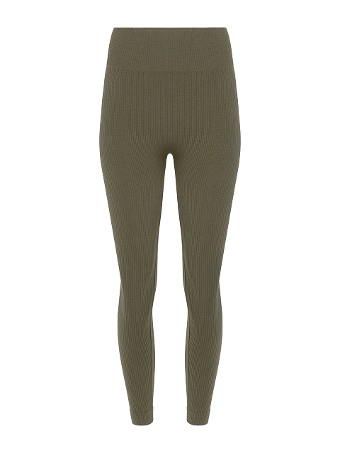 Леггинсы цвета хаки из трикотажа в рубчик, 1