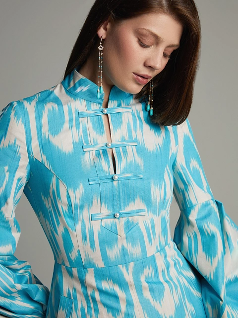 Голубое платье-мини из хлопка с принтом, 6 Голубое платье-мини из хлопка с принтом, 6