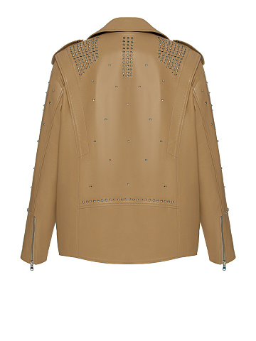 Объемная бежевая косуха с шипами, 2