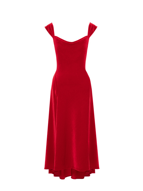 Красное платье-миди из бархата, 1