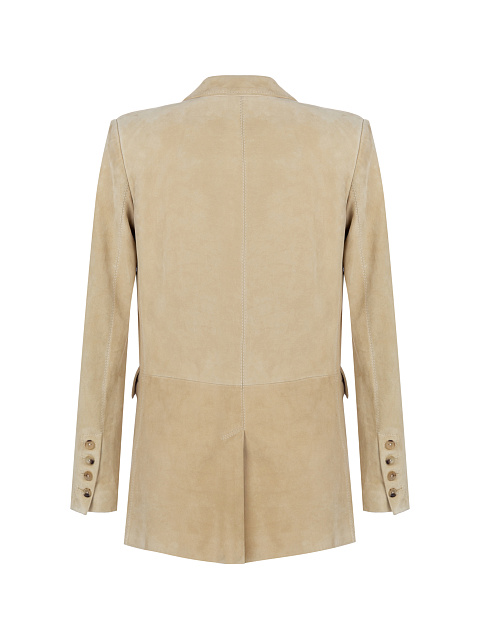 Бежевый однобортный жакет из замши, 2