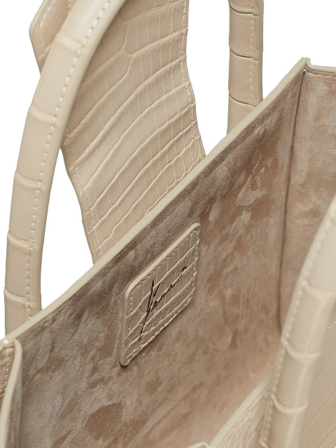 Бежевая сумка из крокодиловой кожи с лилией, 5