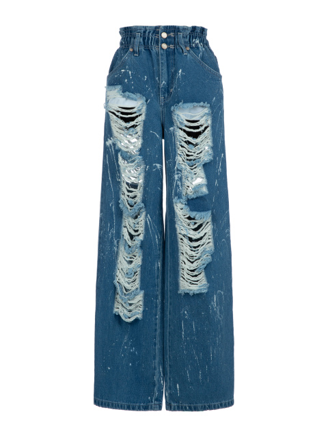 Широкие рваные джинсы синего цвета, 1