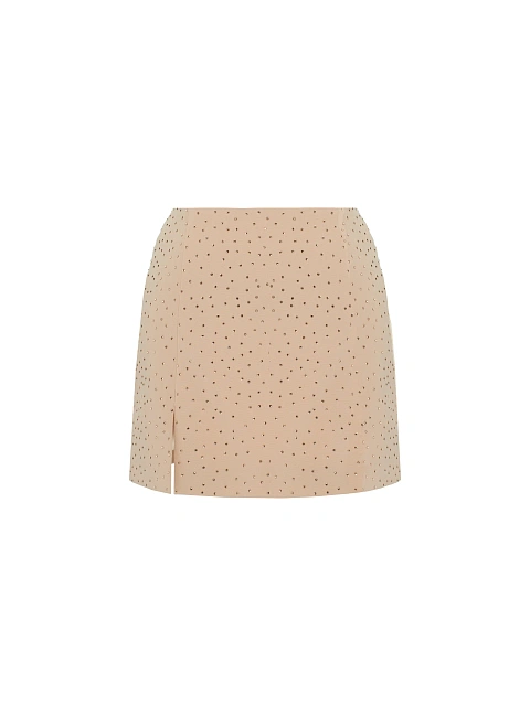 Бежевый костюм из жакета и юбки-мини в стразах, 4 Бежевый костюм из жакета и юбки-мини в стразах, 4