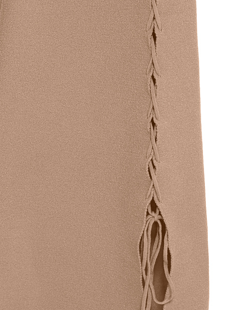 Бежевое трикотажное платье-макси с вырезами и шнуровкой, 4