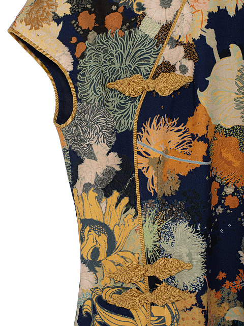 Темно-синее платье-миди с цветочным принтом, 7