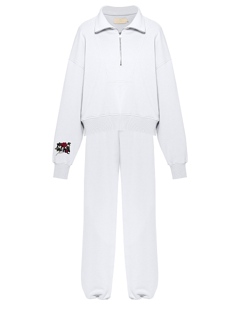 Белый спортивный костюм из футера с вышивкой, 2
