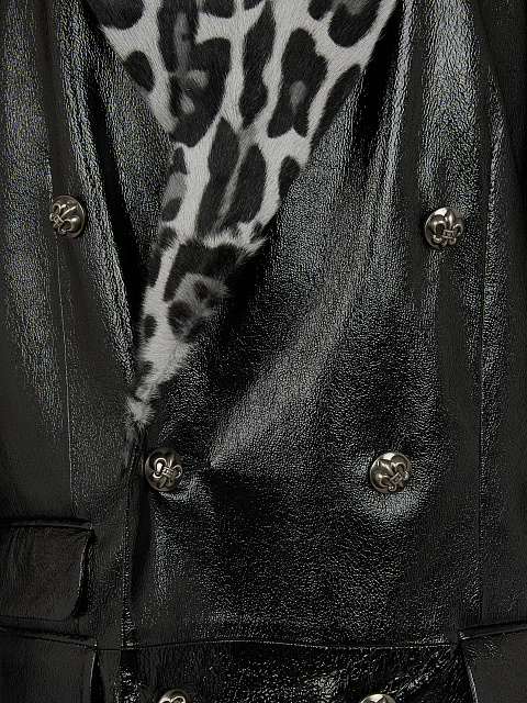 Черное кожаное пальто с подкладом из меха козлика, 3