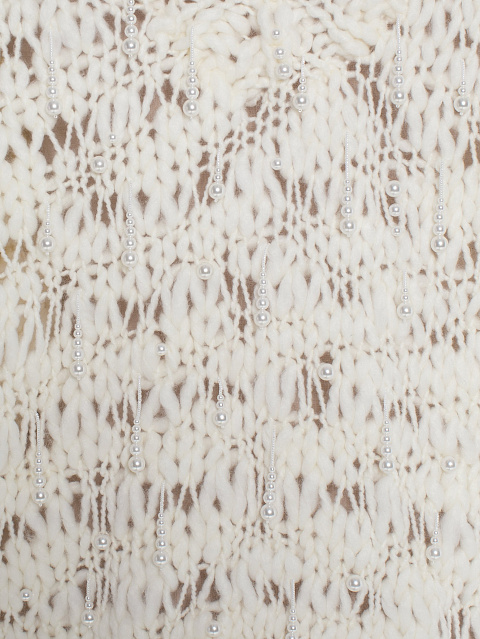 Белый укороченный пуловер из кашемира и шелка с жемчугом, 3