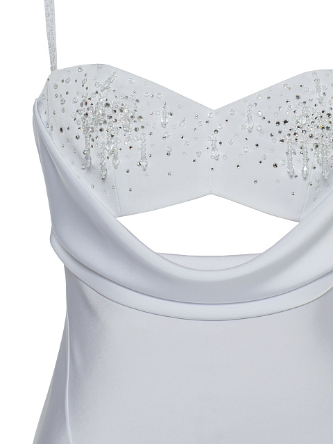 Белое платье-макси из шелка с открытой спиной и стразами, 3