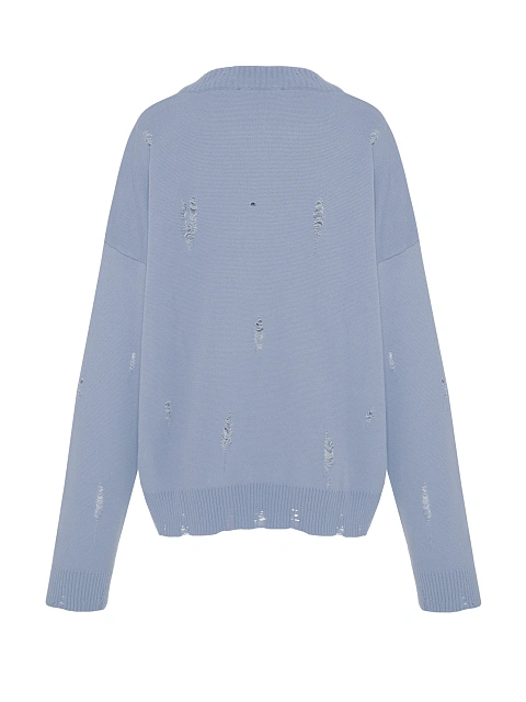 Лавандовый свитер из хлопка с принтом и дырками, 2