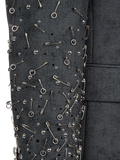 Серый жакет со штрипками и декором из булавок, 4