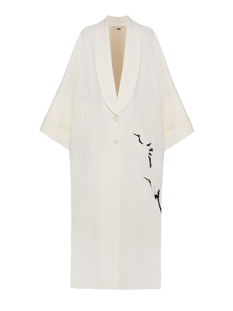 Молочное однобортное пальто с вышивкой, 1