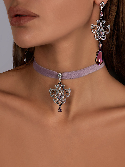 Серьги из черненого золота с аметистами и бриллиантами, 2 Серьги из черненого золота с аметистами и бриллиантами, 2