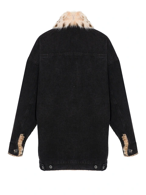 Черная удлиненная джинсовая куртка с подкладом из бобкэта, 2