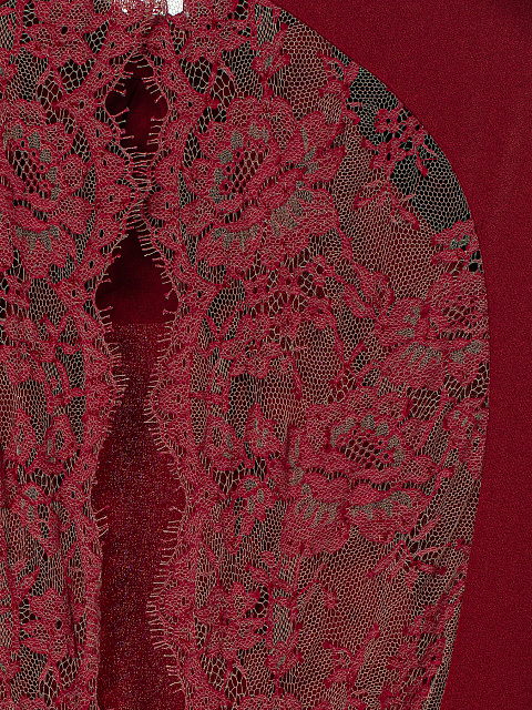 Красное платье-макси из шелка со стразами и кружевом, 5