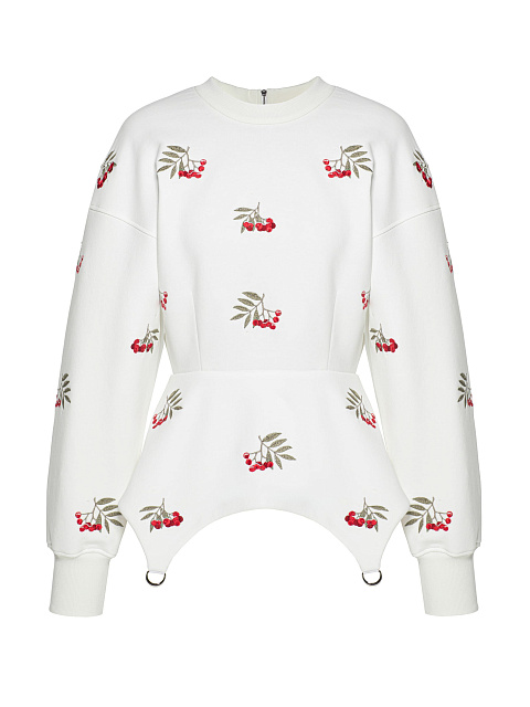 Белая толстовка с баской и вышивкой в виде рябины, 1