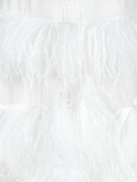 Белое шифоновое платье с отделкой из перьев, 5