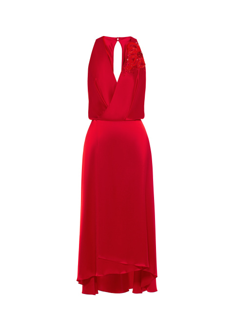 Красное платье-миди из шелка с бисером и стразами, 1