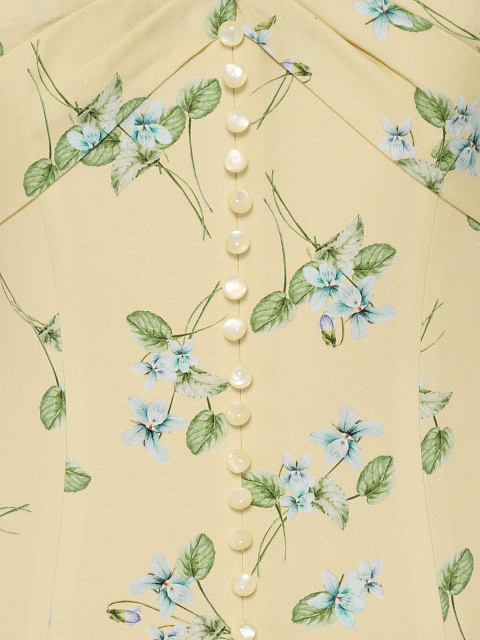 Желтое платье-миди из хлопка с цветочным принтом, 3