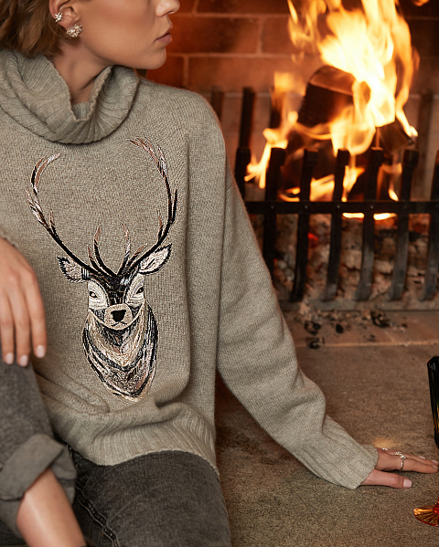 Серый кашемировый свитер с вышивкой, 4