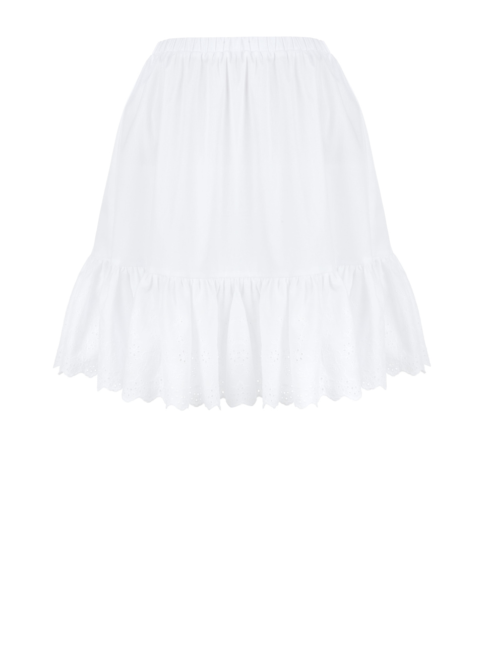 Белая хлопковая юбка-мини с воланом, 1