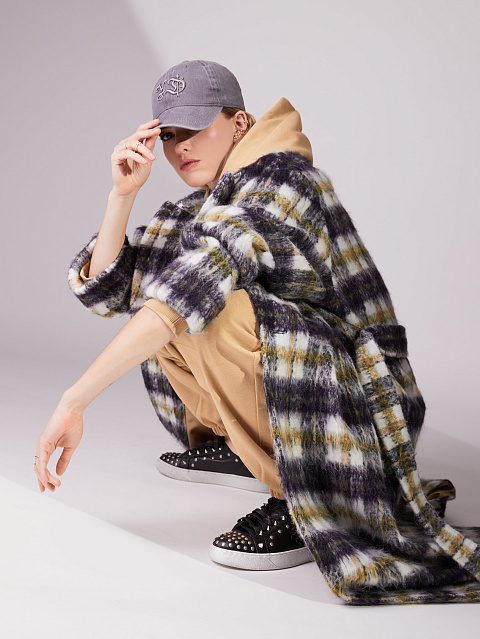 Однобортное шерстяное пальто в клетку, 7