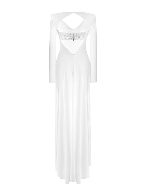 Белое платье-макси из шелка с открытой спиной и стразами, 2