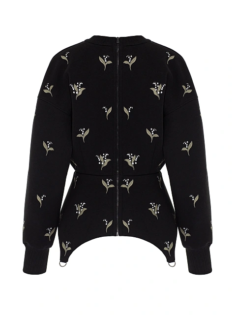 Черная толстовка с баской и вышивкой в виде ландышей, 2