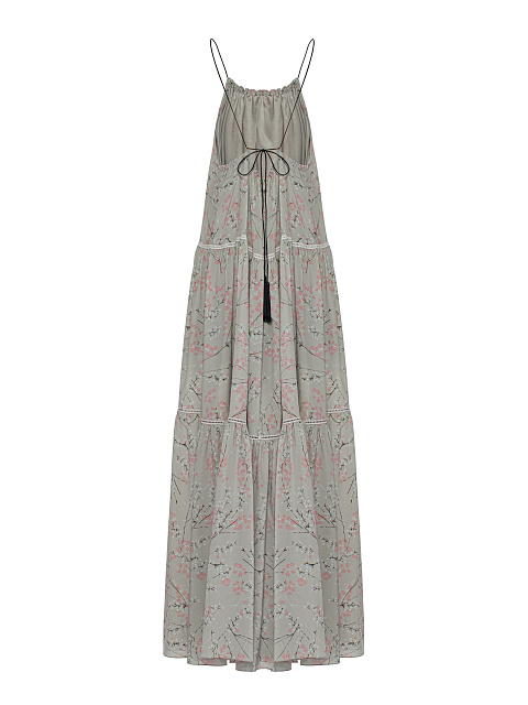 Серое платье-макси из шелка с цветочным принтом, 2