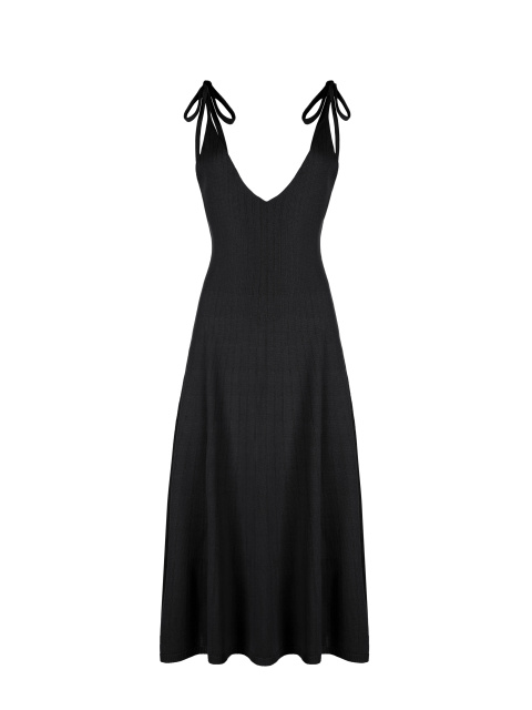 Черное вязаное платье-миди, 1