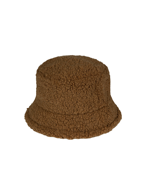 Коричневая панама из эко-меха с вышивкой LY, 2