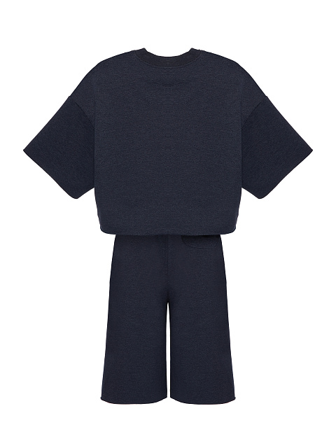 Темно-синий костюм с бермудами и белой вышивкой, 2