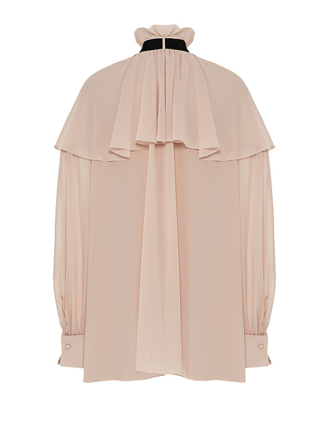 Бежевая блуза из шифона с рюшами и лентой, 4