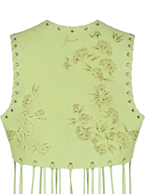 Зеленый замшевый жилет с бисером и бахромой, 3