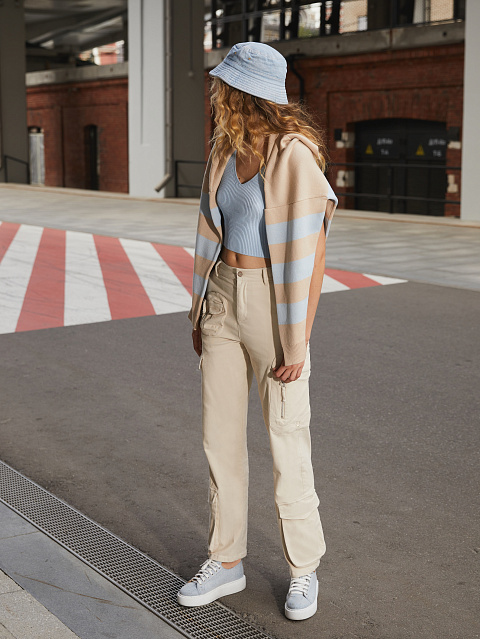 Хлопковый пуловер в широкую бежево-голубую полоску, 6 Хлопковый пуловер в широкую бежево-голубую полоску, 6