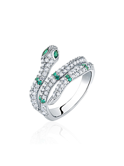 Кольцо в виде змеи из серебра с фианитами, 1