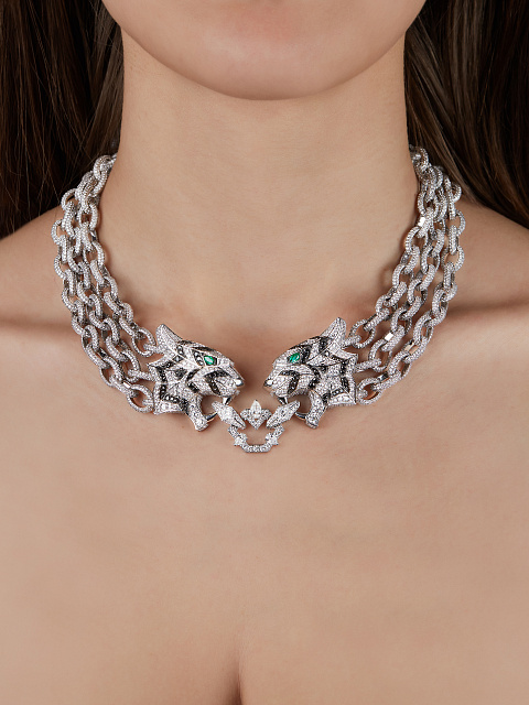 Колье со съемным кулоном из белого золота с изумрудом и бриллиантами, 6 Колье со съемным кулоном из белого золота с изумрудом и бриллиантами, 6