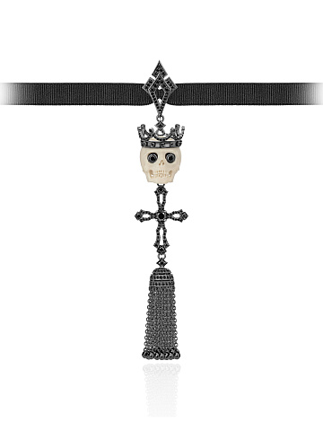 Кулон из черненого золота и бриллиантов с черепом из бивня мамонта, 1