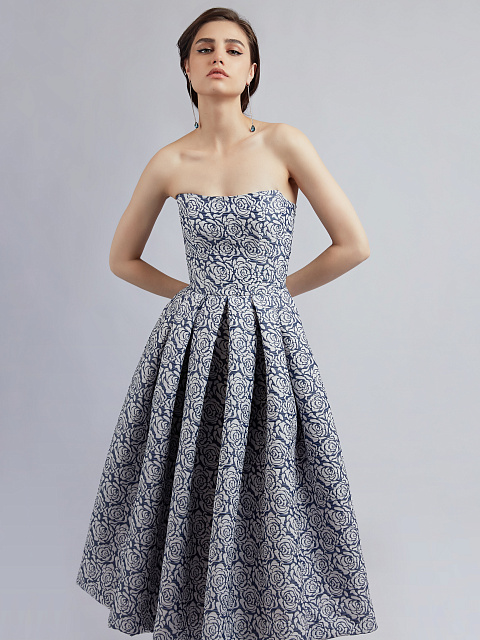 Синее платье-миди из жаккарда, 5 Синее платье-миди из жаккарда, 5